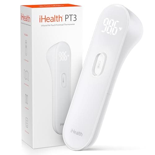 iHealth No-Touch Forehead Thermometer for Adults, Kids, Babies - 1s Fast Accurate, 3 Ultra-Sensitive Sensors, Quiet Vibration Feedback, Digital Large LED Digits, Easy to Use for Home & Nurses, PT3