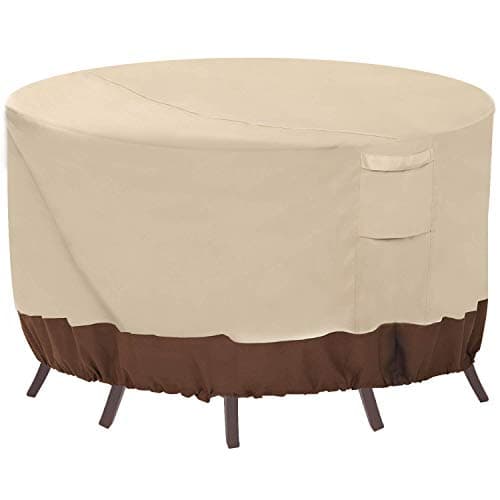 Vailge Round Patio Furniture Covers, 100% Waterproof Outdoor Table Chair Set Covers, Anti-Fading Cover for Outdoor Furniture Set, UV Resistant (Beige&brown, 62"DIAx28"H)
