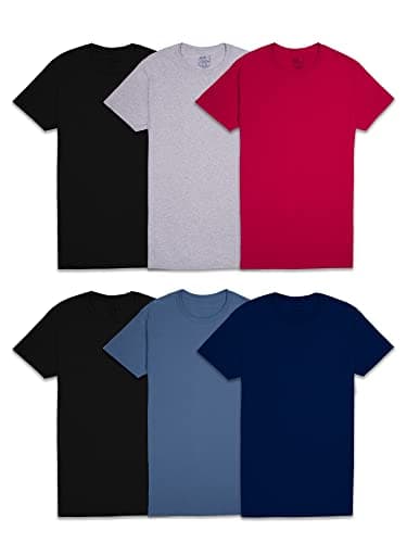 Fruit of the Loom Men's Undershirts, Moisture Wicking & Tag Free, Short Sleeve Crew T-Shirts, Colors May Vary-6 Pack, Large