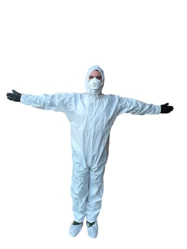 keebomed Hazmat suit, Chemical Protective Coverall, Category III, Type A, Microporous,Hood, Elastic Wrists and Ankles, Zipper (XL)