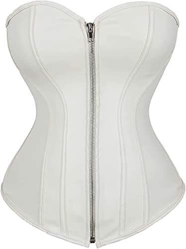 Corsets for Women Faux Leather Corset Top Steampunk Corsets Zipper Bustier Pirate Costume White 2X-Large