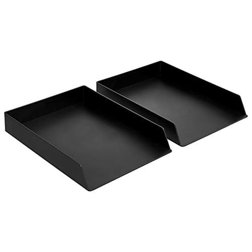 Amazon Basics Rectangular Plastic Desk Organizer, letter size Tray, Black, 2-Pack