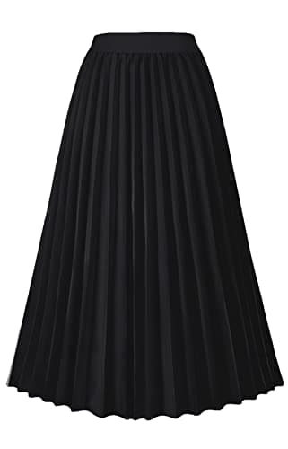 GOLDSTITCH Women's High Waist Pleated Skirt A line Swing Midi Skirt Black