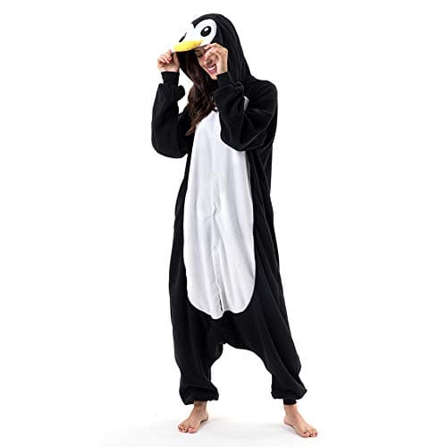Beauty Shine Unisex Adult Onesie One Piece Pajamas Cosplay Cartoon Costume Halloween Christmas Sleepwear Jumpsuit Plush Homewear(Black Penguin, Small)