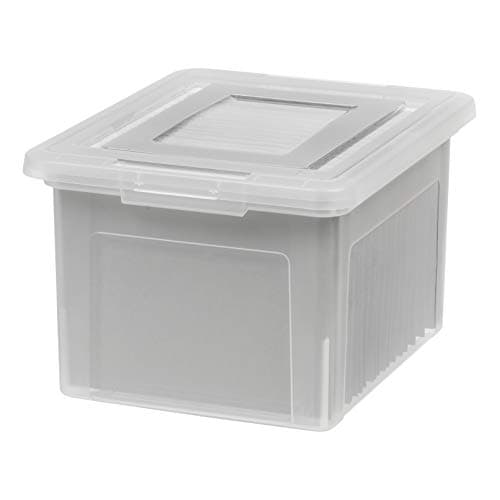 IRIS USA File Box, Plastic File Boxes With Lids, Document Organizer for Letter/Legal File, Document Box, Storage Bin For Hanging Files, Secure Latching Lid Stackable BPA-Free, Clear 35 Qt. 1 Pack