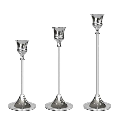 Showin Candlestick Holders Silver, 3 Packs Taper Candle Holder for Candlesticks, Candle Sticks Holder Decor for Home Decor