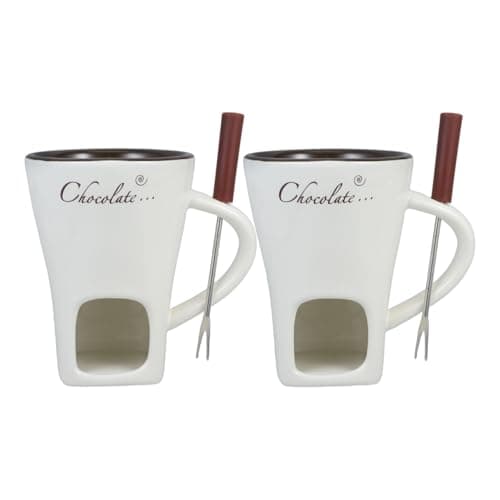 Garneck 2 Sets Chocolate Fondue Mugs Ceramic Multifunction Pot Hot Chocolate Mug Porcelain Melt Chocolate Fondue Crucible Mini Fondue Pot for Cheese Caramel Butter