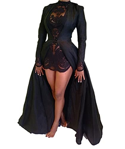 xxxiticat Women's Sexy 2Pcs Gothic Lace Sheer Jacket Long Dress Gown Party Halloween Costume Outfit(BL,M)