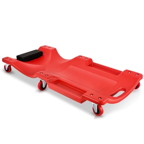 Auto Dynasty 36 Inches Mechanic Creeper, Automotive Garage Repair Low Profile Under Car Rolling Creeper with Padded Headrest, Plastic, Red