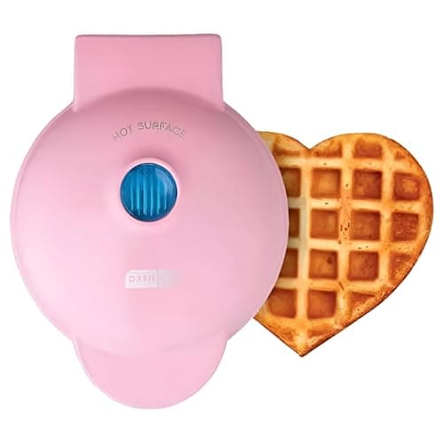 DASH Mini Waffle Maker Machine for Individuals, Paninis, Hash Browns, & Other On the Go Breakfast, Lunch, or Snacks, with Easy to Clean, Non-Stick Sides, Pink Heart 4 Inch