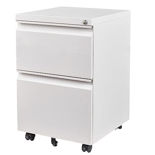 SISESOL 2 Drawer File Cabinet with Lock and Wheels,White Rolling File Cabinets,Locking Mobile Metal Filing Cabinet for Home Office,Under Desk,Fit A4/Letter/Legal File, Easy Assembly