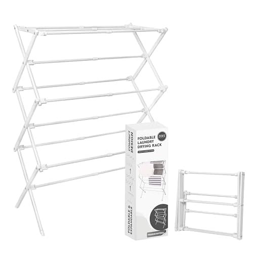 ZOES HOMEWARE 2024 Enhanced Clothes Drying Rack | Foldable Drying Rack Clothing for Laundry | Small Collapsible Portable Dryers for Laundry | Use for Indoor & Outdoor | White 37.5"x29"x12"