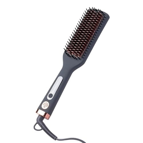 Hairitage Smooth Sailing Heated Ceramic Straightening Brush for Straightening, Detangling + Blowouts - Smooths Fly Aways + Anti-Frizz - Ceramic Tourmaline - for All Hair Types - Hot Styling Brush