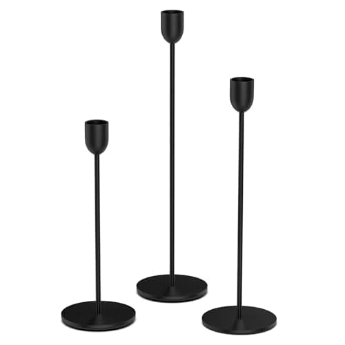 ChefBee Black Tall Candle Candlestick Holder, 3PCS Taper Pillar Candle Sticks Stand Holders Decor, Centerpiece Dining Table Wedding Festive Fireplace Mantle Vintage Room Decorations, Housewarming Gift