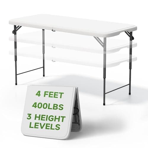 Ortus Collective Folding Table 4 Foot - 3-Position Adjustable Height, Heavy Duty 400 lbs Capacity - Portable Tables Folding for Camping, Party, Indoor & Outdoor Use, 1 Pack