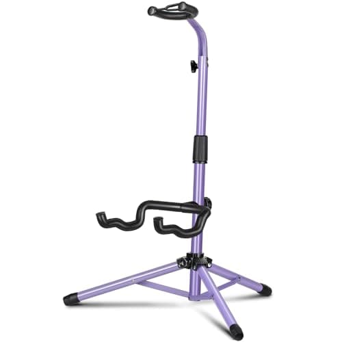 CAHAYA Folding Universal Guitar Holder - Floor Stand for Acoustic, Electric & Bass Guitars (Purple)