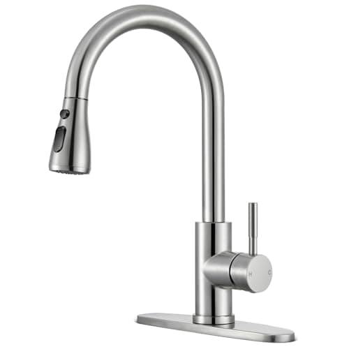 SOEBIZ Kitchen Faucets with Pull Down Sprayer, High Arc Single Handle Stainless Steel Commercial 1 or 3 Hole Kitchen Sink Faucet for Farmhouse Camper Laundry RV Bar, Brushed Nickel