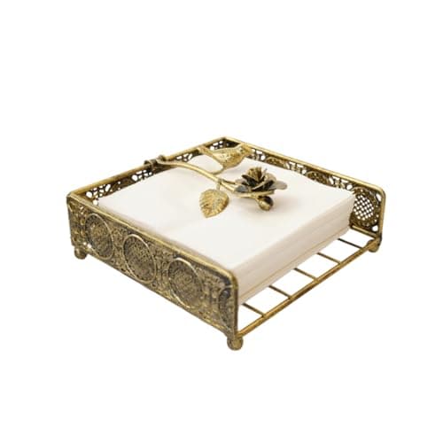 Flat Antique Brass Painting Metal Napkin Holder with Vintage and Classic Bird Design For Kitchen and Dinner Table