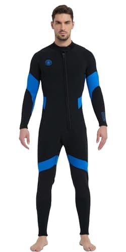 Lemorecn 2mm Wetsuits Front Zip for Men, Men's 2mm Wetsuit Super-Stretch Neoprene Full Body Diving Suit for Water Sports(0201BLACKBLUE-L)