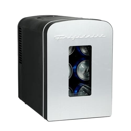 Frigidaire Portable 9-Can Mini Cooler Fridge, 5L, Brushed Stainless Rugged, Window, EFMIS189-SS, Clear Door, Glass