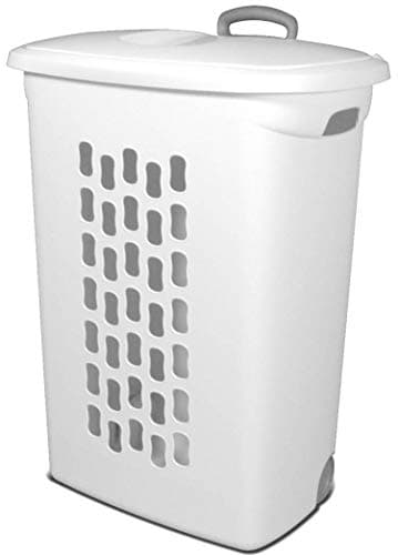 Sterilite Ultra Wheeled Laundry Hamper with Lid, Handle and Wheels for Easy Rolling of Clothes to and from The Laundry Room, Plastic, White, 1-Pack