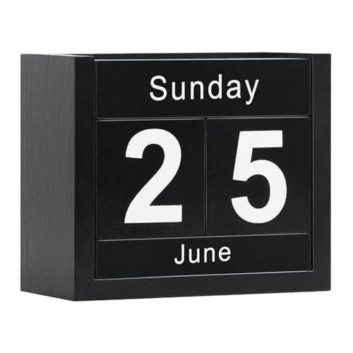 DEERINE Wooden Block Calendar for Desk, Daily Desktop Perpetual Desk Calendar, Cute Date Display Blocks Desk Accessory for Home Office Decor, Teacher, Classroom, Reusable Yearly, Black