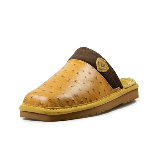 Ariat Men's Indoor/Outdoor Warm Comfortable Silversmith Square Toe Exotic Slippers with Leather Upper, Ostrich Tan, 10