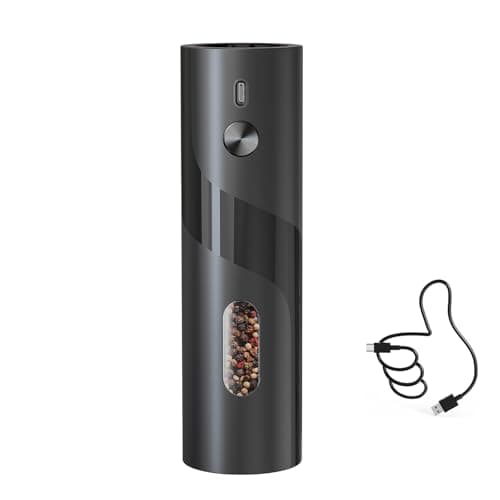 CIRCLE JOY Electric Pepper Mill Grinder, Top-Refill Rechargeable Black Pepper Grinder with Upgraded Large Capacity for Home BBQ, Adjustable Coarseness, Led Light