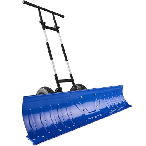 Best Choice Products 48in Heavy-Duty 2-Wheel Snow Pusher Hand Plow for Snow Removal w/Wheels, Adjustable Handle, Blade Angle - Blue