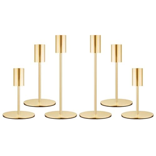 zeochyni Set of 6 French Gold Taper Candle Holders Candlestick Holders, Decor Candle Stick Candle Holder for Table or Mantel Centerpiece, Wedding, Dinning, Party Home Decor