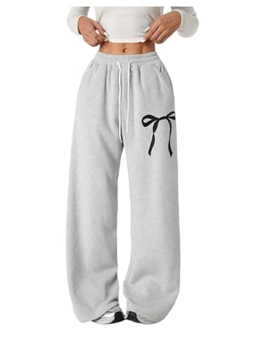Verdusa Girl's Bowknot Baggy Sweatpants Lightweight Straight Leg Athletic Pants with Pockets Grey 10 Years