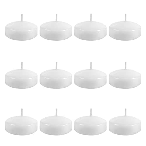 Thleunei 12 Pack Floating Candles 2” 6 Hour White Unscented Dripless Wax Discs, Floating Candles for centerpieces, Cylinder Vases, Wedding, Party, Pool, Holiday