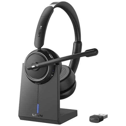 Wireless Headset with Mic for Work, Bluetooth Headset with Microphone (Noise Cancelling & Mute Button), Wireless Headphones with Mic for Work from Home/Office/PC/Call Center/Computer/Laptop/Teams/Zoom