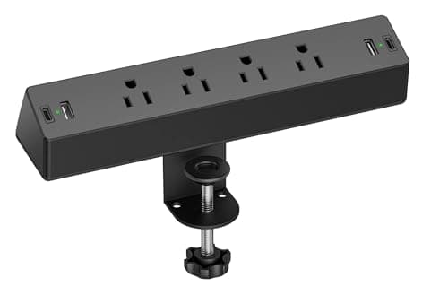 Desk Clamp Power Strip, 1875W Surge Protectors with 2 USB A, 2 USB C Ports, 4 AC Outlets, Desk Mount Charging Station, Fit 1.7 inch Tabletop Edge Thick, Desk Outlets for Home Office.