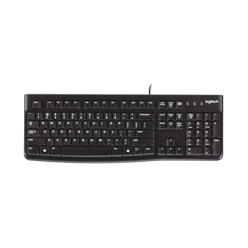 Logitech K120 Wired Keyboard for Windows, Plug and Play, Full-Size, Spill-Resistant, Curved Space Bar, Compatible with PC, Laptop - Black