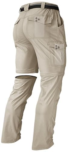 Men's Hiking Convertible Zip Off Pants Outdoor Waterproof Quick Dry Lightweight Fishing Safari Travel Cargo Work Pants Light Khaki 36