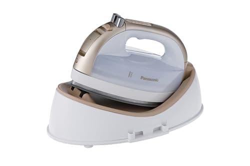 Panasonic 360 Freestyle Cordless Iron - Cordless Steam Iron for Clothes with Ceramic Charging Base, Vertical Steam Irons, Compact Heavy Duty Press Ironing Machine (Gold)