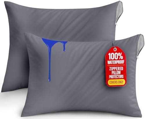 Utopia Bedding Premium 100% Waterproof Pillow Protectors with Zipper Standard Size (Set of 2), Bed Bug and Dust Mite Proof Zippered Pillow Covers, Pillow Encasement Cases, Gray