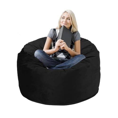 3 Feet Bean Bag Chair, Memory Foam Filled, Removable Cover, Bean Bag Chairs for Adults and Teens, Round Sofa Chair for Living Room, Bedroom and Gaming Room, Black