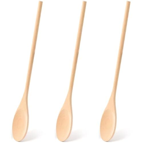 HANSGO 3PCS 12 Inch Long Wooden Spoons, Long Handle Wooden Cooking Mixing Oval Spoons Tasting Spoons Large Cooking Spoons