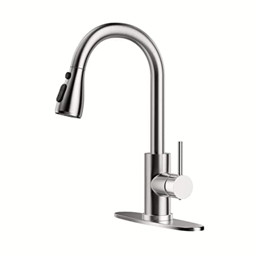 Kitchen Faucet with Pull-Down Spray Single Handle high arc Commercial Stainless Steel Brushed Nickel Kitchen Sink Faucet with Deck Suitable for bar Laundry RV Farmhouse (Brushed Nickel)