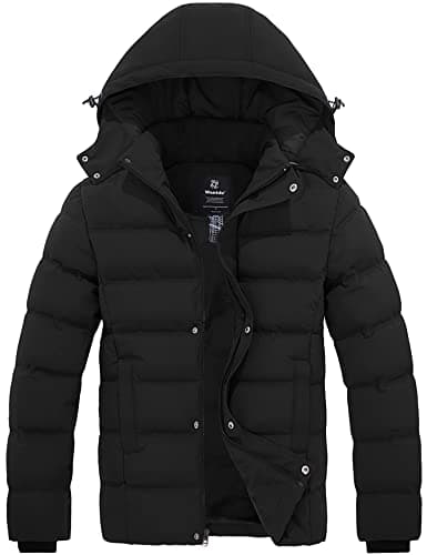 wantdo Men's Hooded Winter Padded Puffer Coat Windproof Puffer Jacket (Black, Large)