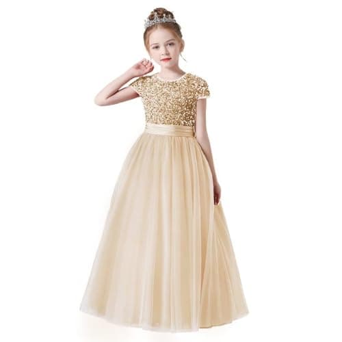 Flower Girls Dresses Champagne Formal Floor Length Princess Tulle Birthday Party Special Occasion Dress Juniors Kids Girl Champagne 12