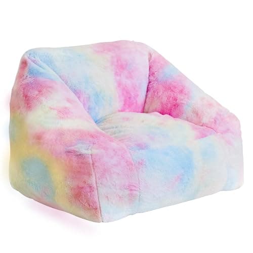 Cvortll Bean Bag Chairs for Kids, 33" Modern Rainbow Colors Beanbag Sofa with Sponge Filling & Comfy Soft Faux Fur, Kids Teens Bean Bags Chair Sofa for Bedroom, Living Room (Colorful)