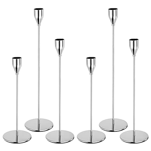 PATIKIL Silver Candlestick Holder Set of 6, Taper Candle Holders Long Candle Holder Fits 3/4 Inch Candles for Halloween Christmas Decor Table Centerpiece Dinning Party