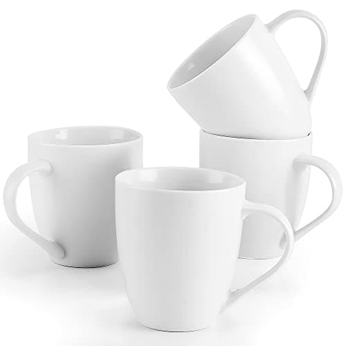 Mfacoy White Coffee Mugs Set of 4, 16 Ounce Coffee Mugs with Handles, Ceramic Coffee Cups, Porcelain Mugs Sets, Large Coffee Mugs for Coffee, Tea, Hot Cocoa, Milk, Microwave and Dishwasher Safe