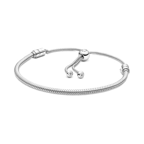 PANDORA Moments Snake Chain Slider Bracelet - Charm Bracelet for Women - Sterling Silver with Clear Cubic Zirconia - 11"