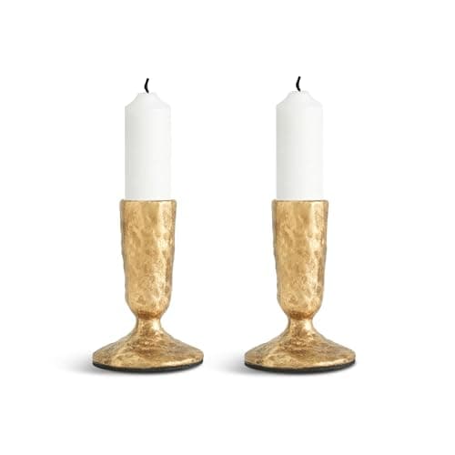 Best Gold Candle Holders #10 from Dendrovia DENDROVIA Gold Cast Iron Candle Holders Set of 2 - Antique Brass Gold Metal Taper Candle Stick Holders for Table - Wrought Iron Candle Holder for Centerpiece, Mantel, Wedding, Party, Christmas Decor