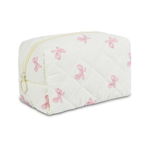 AMZMA Quilted Makeup Pouch,Cotton Puffy Makeup Bag, Coquette Cosmetic Bag for Women and Girls, Aesthetic Organizer Bag, Cute Flower Travel Toiletry Bag