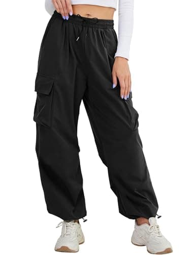 Buauty Womens Cargo Pants, Black Baggy Parachute Pants with Pockets Trendy Cargo Sweatpants Joggers for Women, Y2k Pants